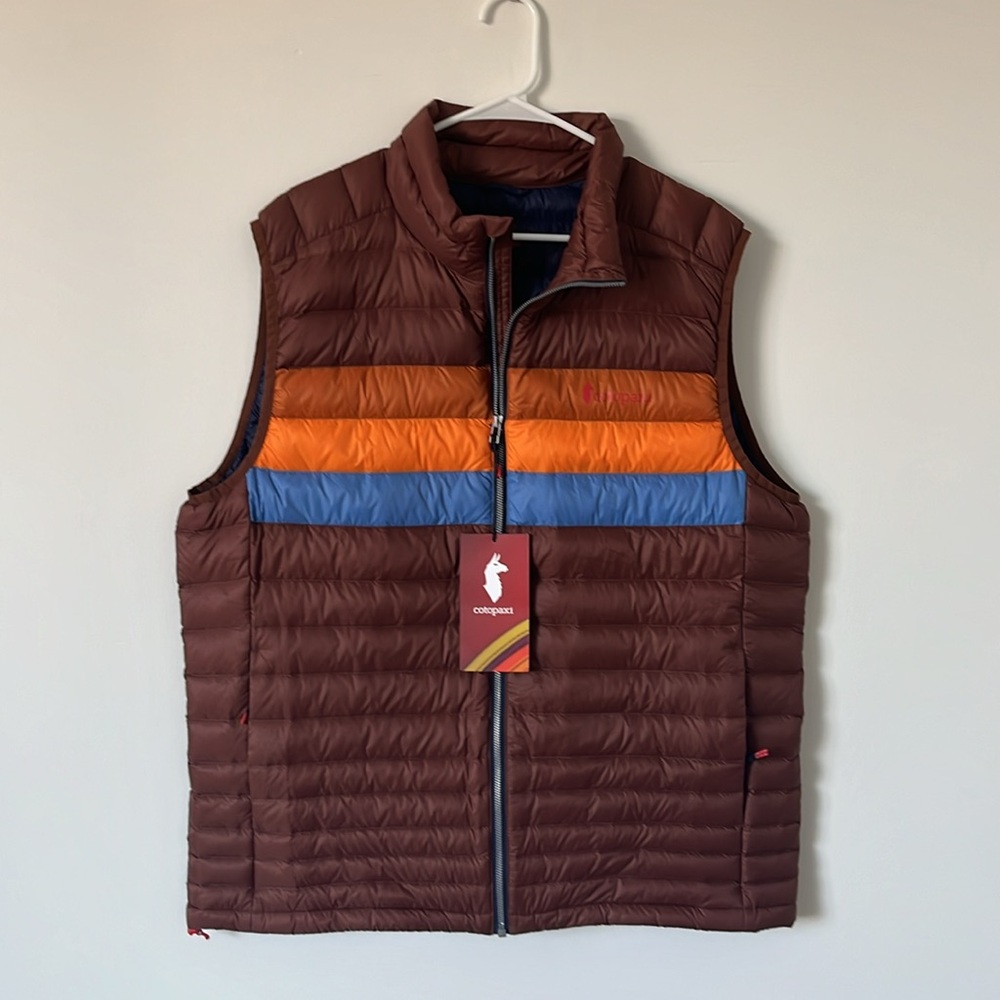 Cotopaxi Men’s Fuego Down Brown Acorn Stripes Jacket, NWT - Picture 2 of 8